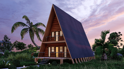 36'x20' A-Frame Cabin Plans with Loft - Detailed Floor Plans, Elevations, Electrical Layout, and More