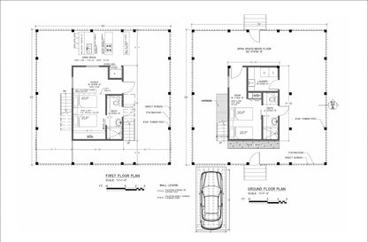 36'x36' Screened House Plans – Modern Design with Insect Screening, Timber Posts, Loft & Open Spaces – Detailed Layout