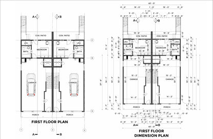 40'x55' Duplex Design Plans | 4304 Sqft Rentable Area | 2 Units w/Garages, Elevators & Balconies