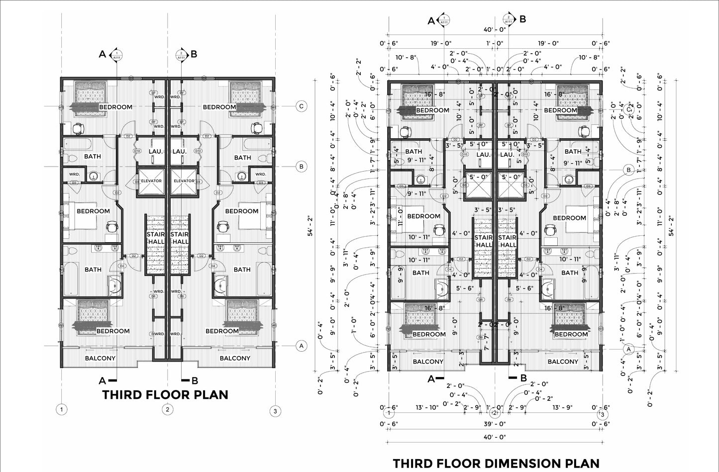 40'x55' Duplex Design Plans | 4304 Sqft Rentable Area | 2 Units w/Garages, Elevators & Balconies