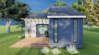 460sqft Two Bedroom Tiny Home ADU Design Plans – Floor Plan, Elevations, Door & Window Schedule