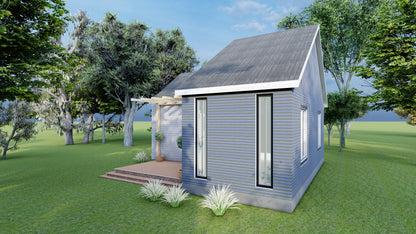 460sqft Two Bedroom Tiny Home ADU Design Plans – Floor Plan, Elevations, Door & Window Schedule