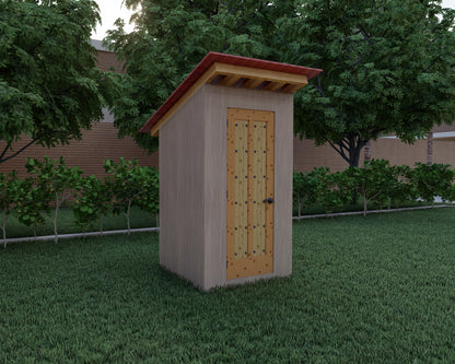 4x4’ Outhouse Wood Construction Plans - Floor Plan, Framing Plan, Section, and Seat Detail