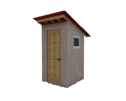 4x4’ Outhouse Wood Construction Plans - Floor Plan, Framing Design, Section, and Seat Detail