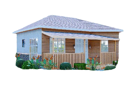 522 Sq Ft 2-Bedroom Tiny Home Design Plans with Porch, Kitchen & Shared Washroom - Floor Plans, Elevations, Roof and Foundation