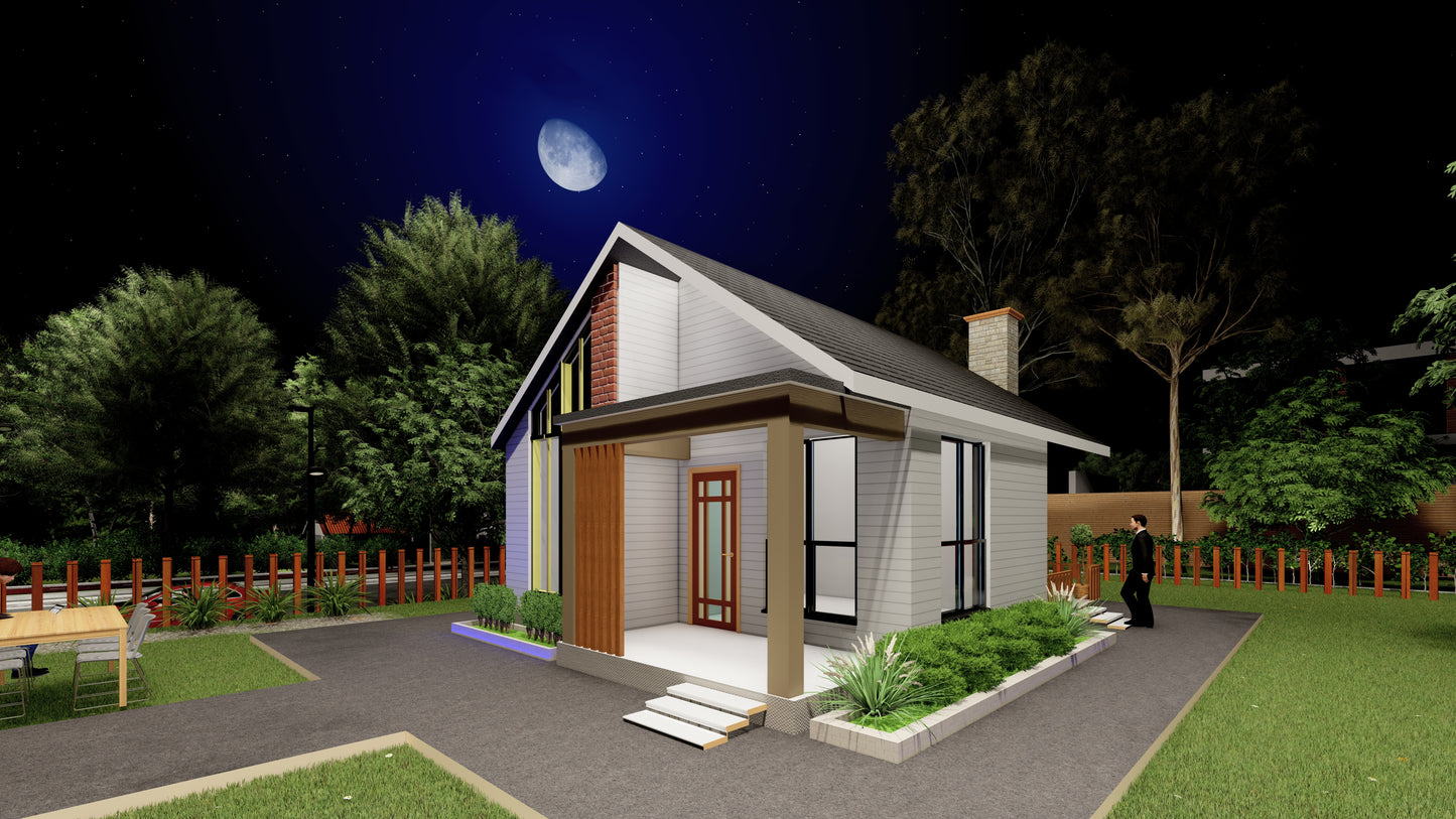 539 SqFt Micro Tiny House One Bedroom Building Plans - Detailed Design with Kitchen and Bath