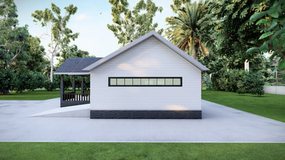 651 Sq Ft 1-Bedroom Home Plans with Attached Garage – Floor Plan, Elevations, Roof Plan, and Foundation Plan