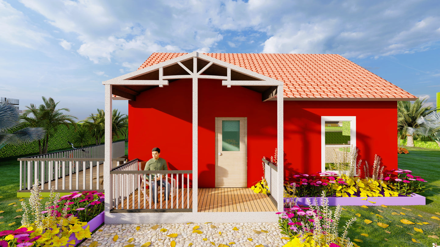 674sqft Tiny Cabin Home Plans with 4 Bedrooms with loft Above Blueprints