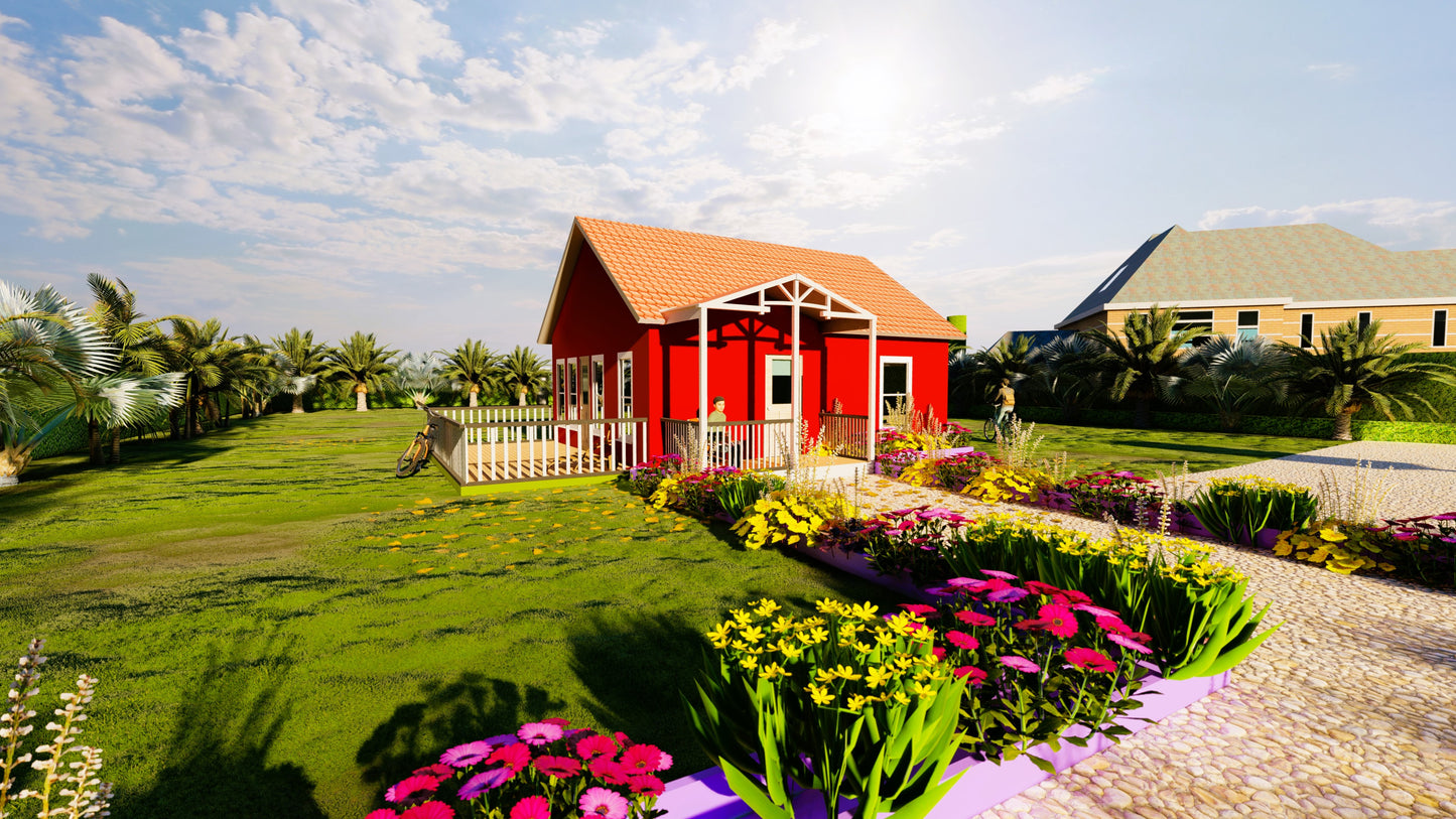 674sqft Tiny Cabin Home Plans with 4 Bedrooms with loft Above Blueprints