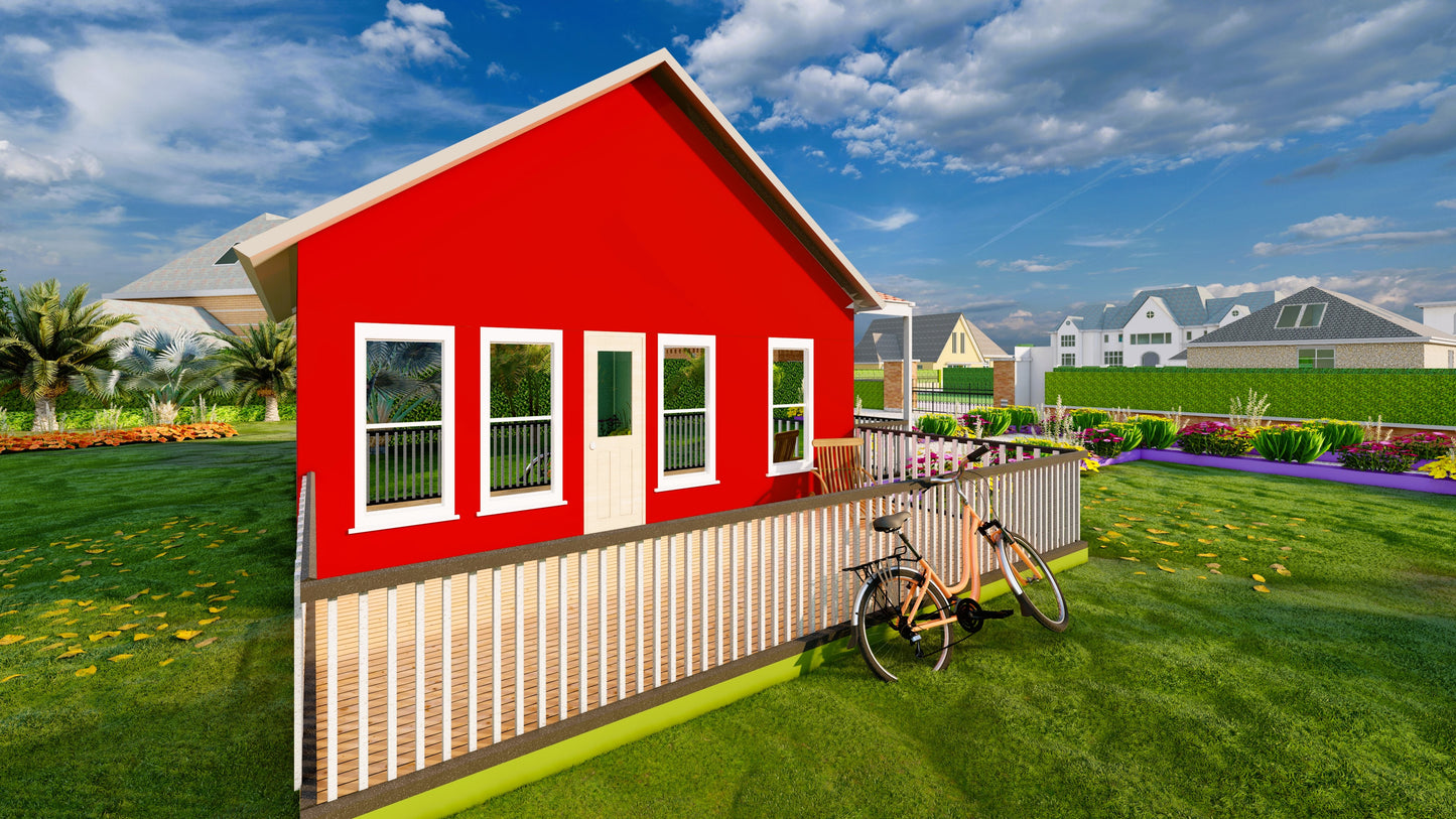674sqft Tiny Cabin Home Plans with 4 Bedrooms with loft Above Blueprints