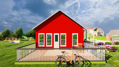 674sqft Tiny Cabin Home Plans with 4 Bedrooms with loft Above Blueprints