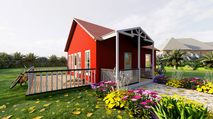 674sqft Tiny Cabin Home Plans with 4 Bedrooms with loft Above Blueprints