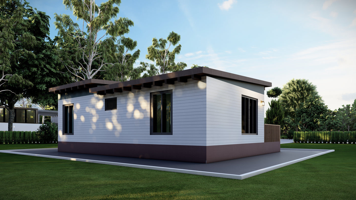 702 SqFt Tiny Home Single Bedroom ADU Plans - Architectural Design