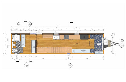 Mobile Tiny Home on Wheels with Loft Mezzanine 36’x 8’ | 288 Sq Ft | Fully Equipped Kitchen, Washroom, and Sleeping Areas | Building Plans