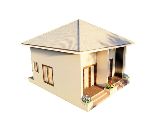 7m x 7m Tiny Home Design Plans – Bedroom, Kitchen, Bathroom, Dining, Living Room, Floor Plan, Roof Plan, Elevations