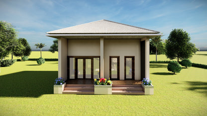 7m x 7m Tiny Home Design Plans – Bedroom, Kitchen, Bathroom, Dining, Living Room, Floor Plan, Roof Plan, Elevations