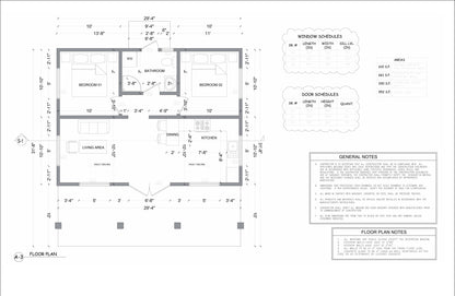 952sqft Tiny Cabin Design Blueprints: Featuring 2 Bedrooms, 1 Bathroom, Kitchen, Dining Area, and Living Room