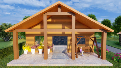 952sqft Tiny Cabin Design Blueprints: Featuring 2 Bedrooms, 1 Bathroom, Kitchen, Dining Area, and Living Room