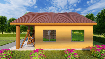 952sqft Tiny Cabin Design Blueprints: Featuring 2 Bedrooms, 1 Bathroom, Kitchen, Dining Area, and Living Room
