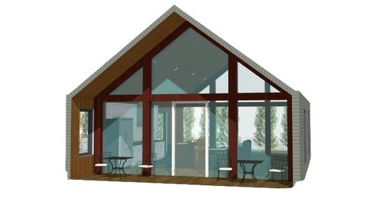 A-Frame Tiny Home Design Plans 7x11m - Flexible Design with Kitchen Island, Sitting Area, and Porch
