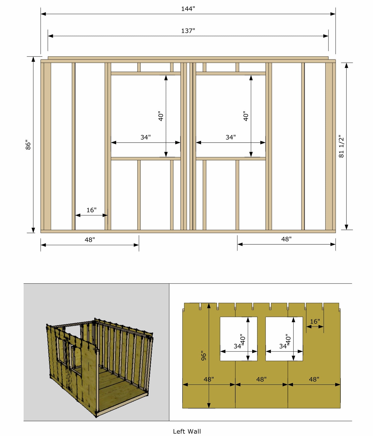 Building Plans for 8' x 12' Tiny Home - 96 sqft Area, Framing & Sheathing Details