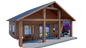 Charming 952 sqft Tiny Studio Cabin Plans Open Concept with Kitchen, Living Area, and Washroom