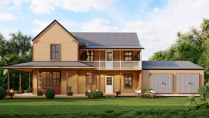 Construction Documents for 3-Bedroom 2-Story American Farmhouse - 1945 sqft with Detailed Plans