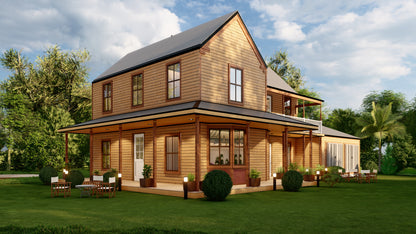 Construction Documents for 3-Bedroom 2-Story American Farmhouse - 1945 sqft with Detailed Plans