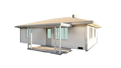 Plans for 36x25 Wood Home - 900 SqFt, 2 Bedrooms, Kitchen, Living Room, Utility Room, Floor Plan & Elevations