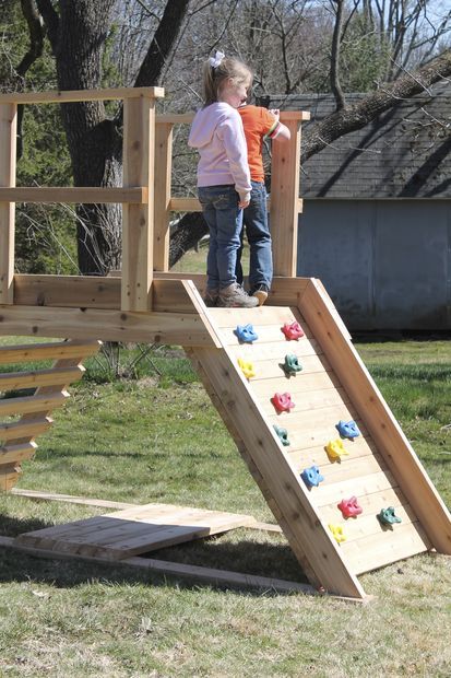 DIY Outdoor Wooden Child's Playset Building Plans | Climbing Wall & Ladder