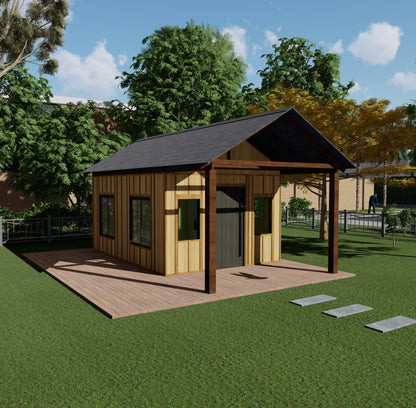 DIY Wood Shed Building Plans - 16'x11', 182 sqft with Wrap Around Deck Step by Step Instructions & Material List
