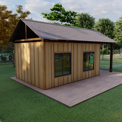 DIY Wood Shed Building Plans - 16'x11', 182 sqft with Wrap Around Deck Step by Step Instructions & Material List