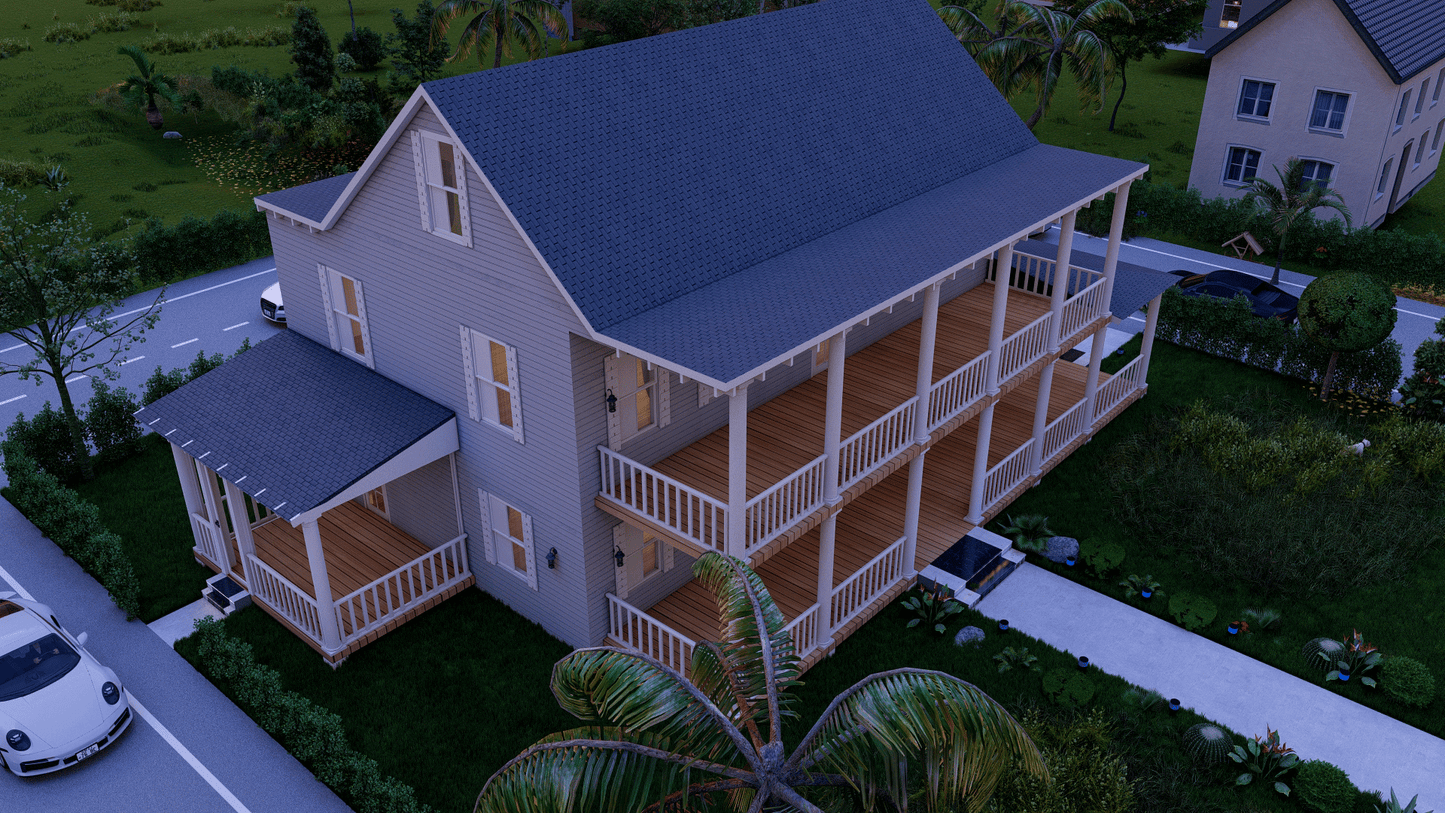 Detailed Farmhouse Plans 42' x 28' – Includes 3 Bedrooms, Kitchen, Living, Family, 3 Baths