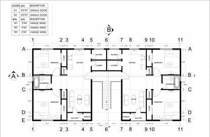 Fourplex Multifamily Building Plans 60’x29’ – 2 Storeys, 4 Units, Detailed Architectural, Electrical, Plumbing Plans
