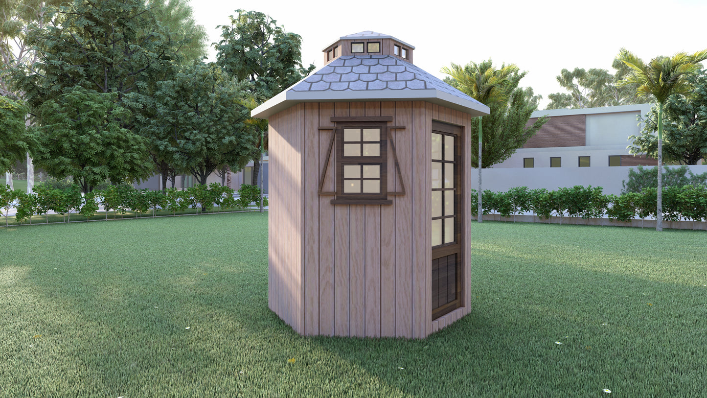 Hexagon Shed Plans – 4' Hexagon Shape with 8' Diameter, DIY Wood Construction, Detailed Instructions