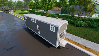 Mobile Tiny Home on Wheels with Loft Mezzanine 36’x 8’ | 288 Sq Ft | Fully Equipped Kitchen, Washroom, and Sleeping Areas | Building Plans