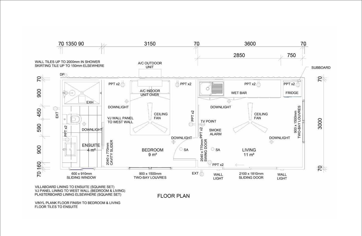 Shipping Container Tiny Home Plans 8.4m x 3.1m with Floor Plan, Sections and Elevations