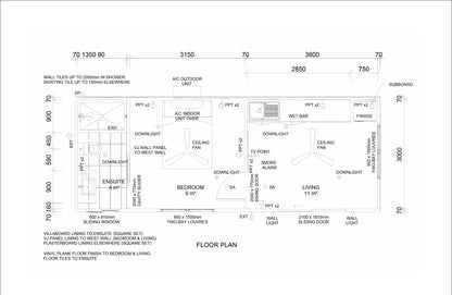 Shipping Container Tiny Home Plans 8.4m x 3.1m with Floor Plan, Sections and Elevations