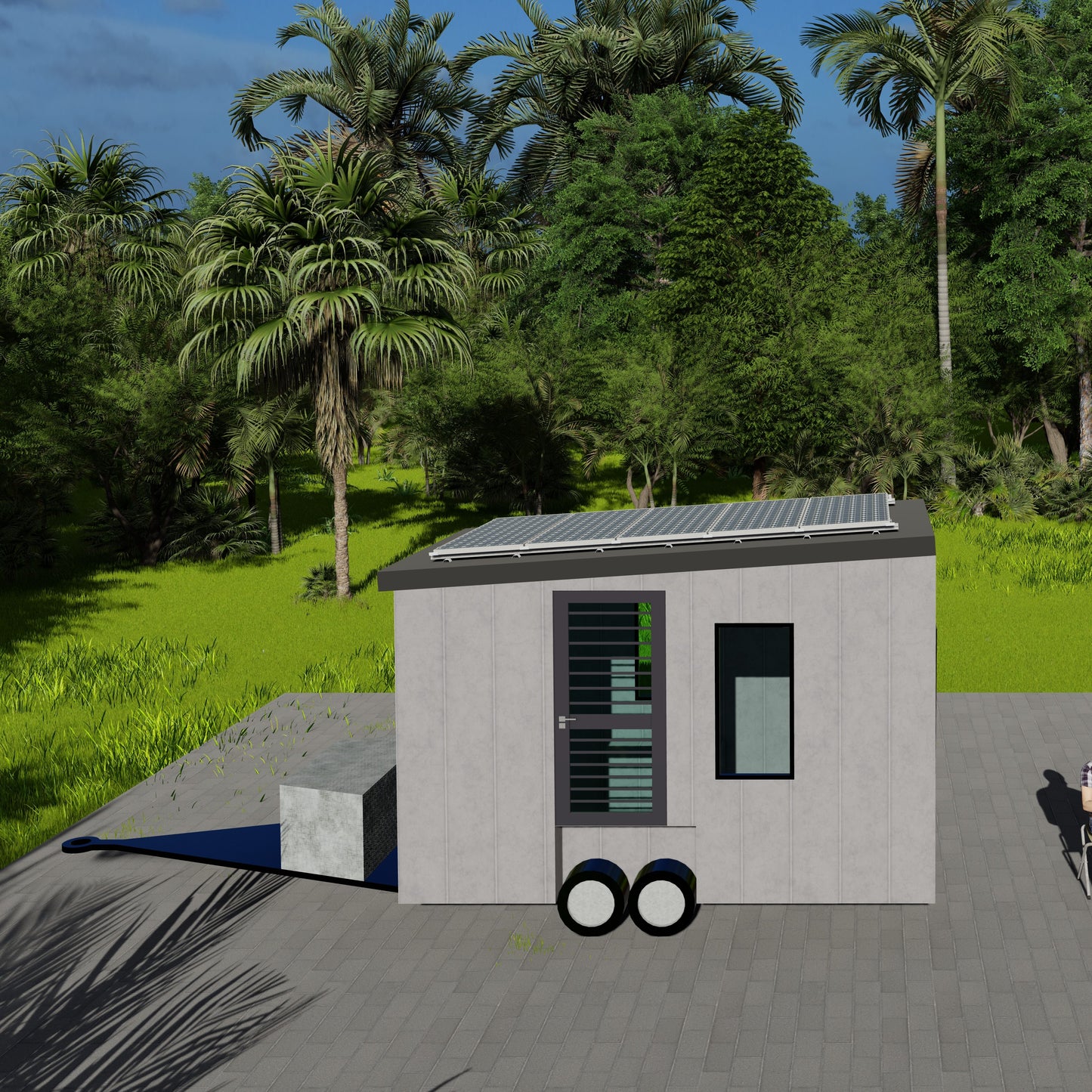 Small Mobile Home Building Plans - 13.5' x 5.5' - 75sqft - Bed, Mini Kitchen, Toilet, Shower