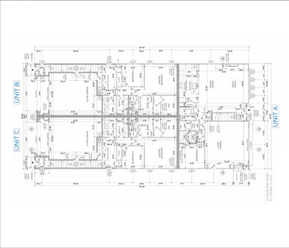 Three-Unit Town Home Building Plans – 4 Beds/4 Baths per Unit – Unit A 1199sqft & Unit B/C 1015sqft – Floor Plans, Elevations, and More