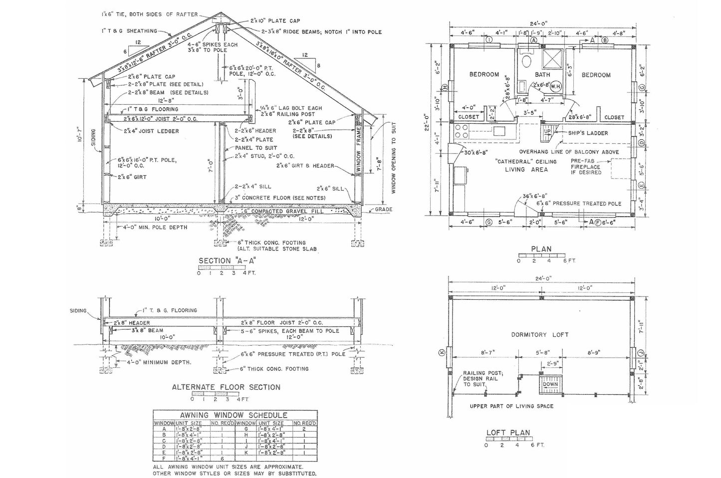 Tiny Home Building Plans Small House - 24' x 22' - 528sqft Main Floor + 302sqft Loft Wood Construction