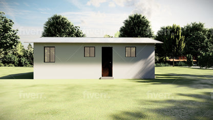Tiny Home Plans 25’x33’ – 825 sqft Two Bedroom Bungalow Cabin – Building Blueprint with Floor Plan, Elevations, and More