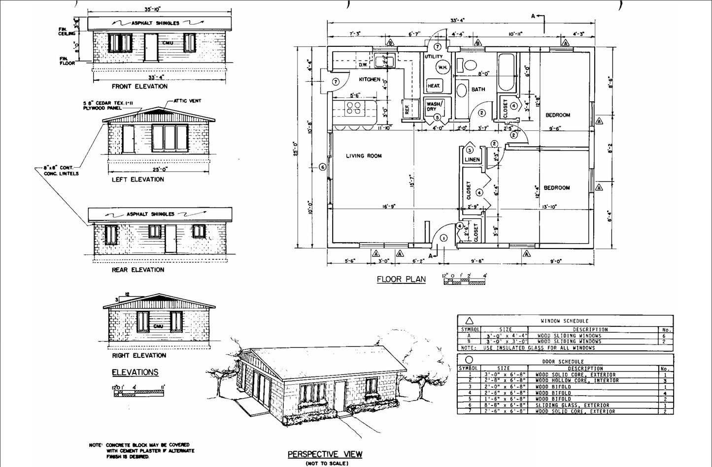Tiny Home Plans 25’x33’ – 825 sqft Two Bedroom Bungalow Cabin – Building Blueprint with Floor Plan, Elevations, and More