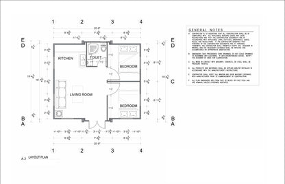 400sqft Tiny Home Plans with 2 Bedrooms, Living Room, Kitchen, Architectural Drawings and Detailed Utility Plans