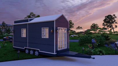 Tiny Mobile Home with Loft | 23.5'x8' | 188 Sq Ft | Living Area, Kitchen, Desk, Washroom, Mezzanine Bed | Plans