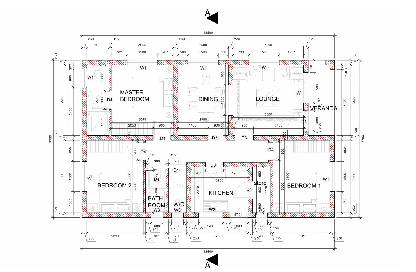 Wood Construction Three Bedroom Tiny Home Plans - 41'x26' with 1048sqft Living Space