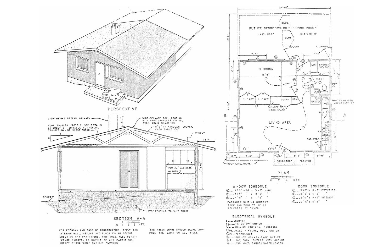 Wood Construction Tiny Home Cabin Building Plans - 24' x 24' - 576 square feet