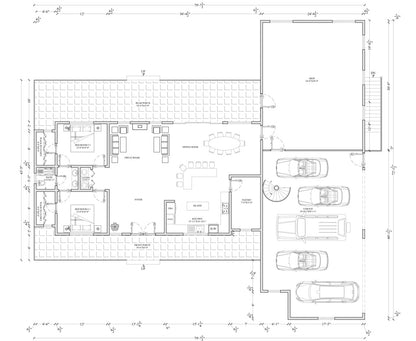 Plans for a 2 Bedroom Home with 5-Car Garage, Workshop, Attic Room, and Basement - Blueprint Package