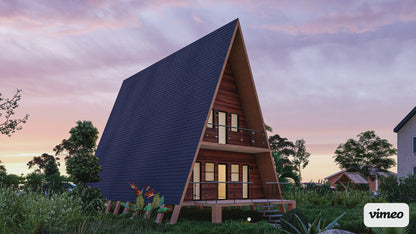 36'x20' A-Frame Cabin Plans with Loft - Detailed Floor Plans, Elevations, Electrical Layout, and More