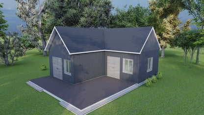397 Sq Ft One-Bedroom Home ADU Plans – Living Area, Kitchen, Bathroom, Porch, Laundry – Floor Plan, Elevations, Roof & Foundation Plans